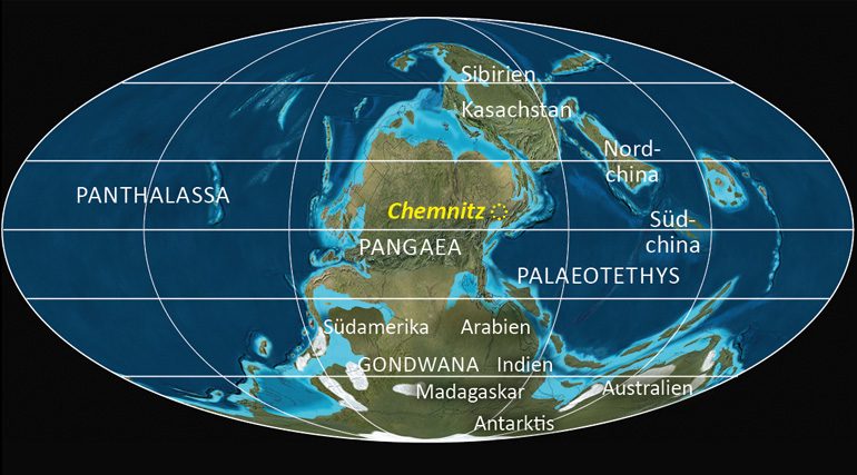 Nicht wiederzuerkennen: Weltkarte zu Beginn des Perms. Chemnitz lag damals in Äquatornähe